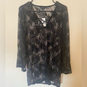 New Look Black Sheer Leaf Pattern Top